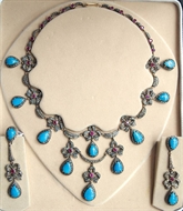 Picture of An attractive Edwardian pattern Diamonds and Tourmaline Necklace with Eardrops