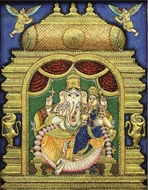 Picture of TANJORE PAINTING - GANESHA & CONSORT