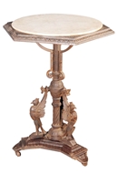 Picture of A Coalbrookdale (England) marked and numbered cast iron garden hexagonal top table with Italian round marble