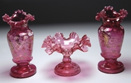 Picture of A three-piece set of Venetian pink ruby glass