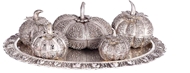 Picture of A FINE BURMESE SILVER TRAY WITH FIVE PUMPKIN BOXES