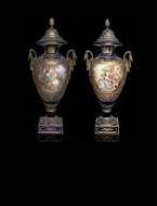 Picture of A PAIR OF SÈVRES STYLE GILT METAL MOUNTED VASES WITH COVERS